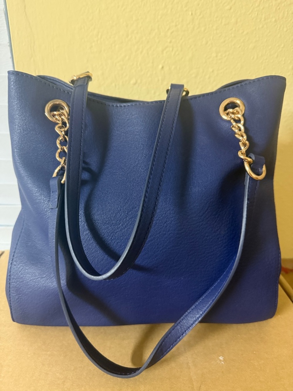 LC Lauren Conrad Navy Tote with Gold Chain Details
